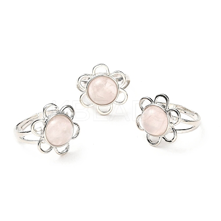 Natural Rose Quartz Adjustable Rings RJEW-P043-01P-22-1