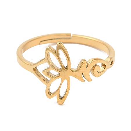 Ion Plating(IP) 304 Stainless Steel Hollow Lotus Adjustable Ring for Women RJEW-M149-32G-1