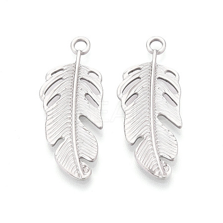 304 Stainless Steel Feather Pendants STAS-T069-37P-1