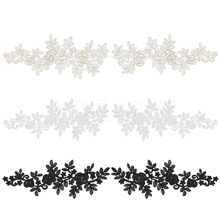3 Pairs 3 Style Rose Pattern Polyester Computerized Embroidered Appliques DIY-FG0003-96-1