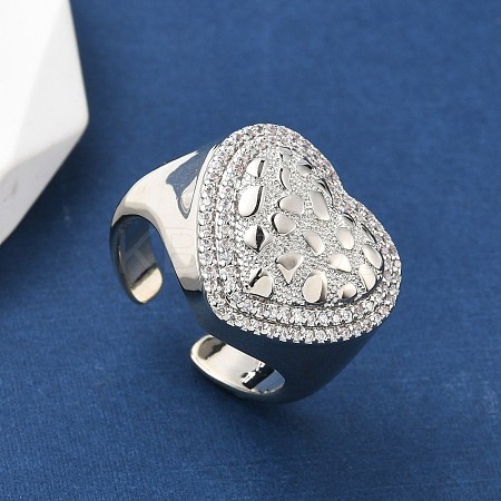 Heart Brass Micro Pave Cubic Zirconia Cuff Rings for Women RJEW-A069-08P-1