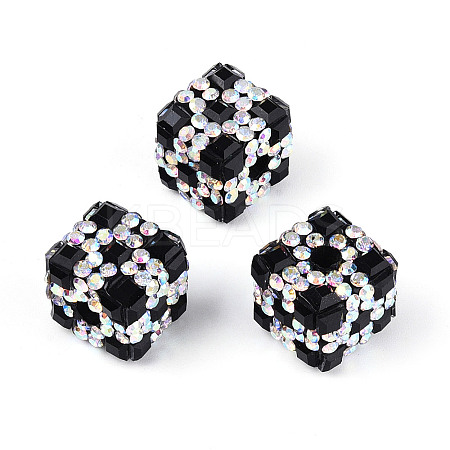Polymer Clay Rhinestone Beads with Square Acrylic CLAY-T022-03B-1