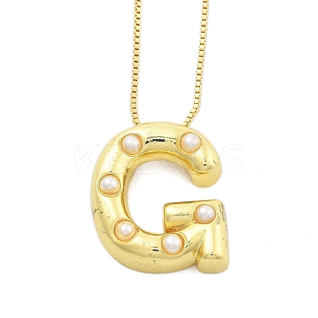 Brass & Plastic Pearl Letter Pendant Box Chain Necklaces for Women NJEW-U017-01G-07-1