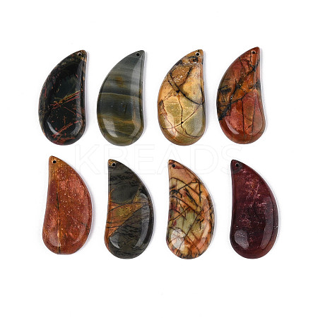 2Pcs Natural Red Picasso Stone/Polychrome Jasper Pendants G-N348-07-1