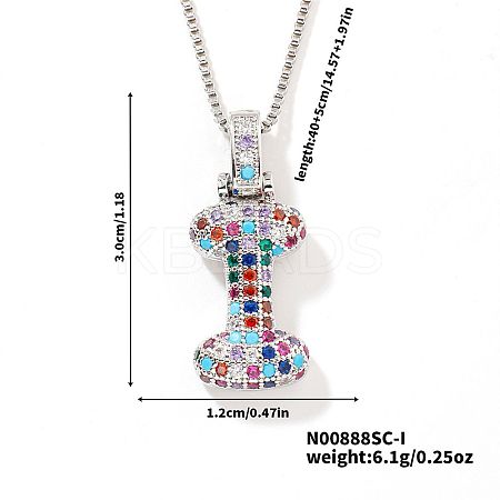 Brass Pave Colorful Cubic Zirconia Letter Pendant Box Chain Necklaces NU0575-35-1