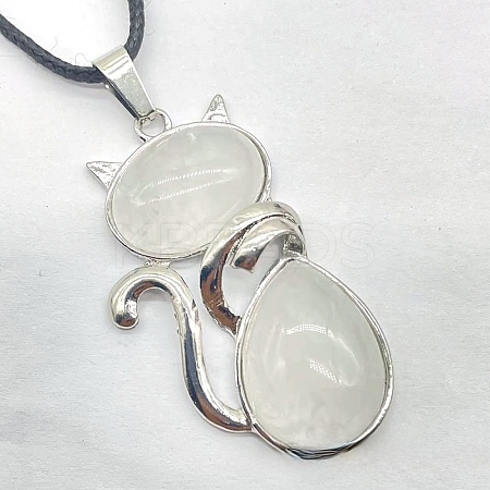 Natural White Jade Alloy Cat Shape Pendant Necklaces KJ2639-19-1