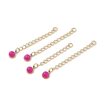 Ion Plating(IP) 316 Surgical Stainless Steel Curb Chain Extender with Natural  Dyed Jade Round Charm STAS-A097-01G-15-1