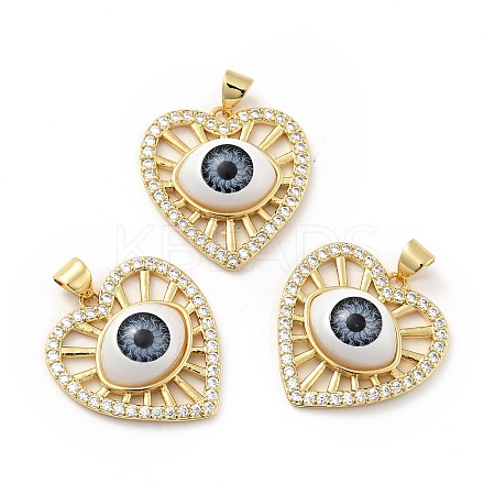 Heart with Eye Brass Micro Pave Clear Cubic Zirconia Pendants KK-G419-07G-01-1