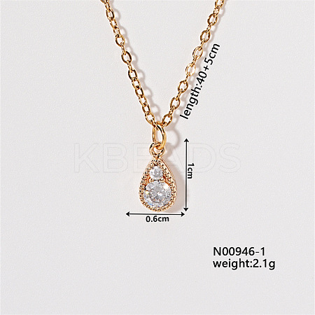 Chic Minimalist Teardrop Brass Micro Pave Cubic Zirconia Pendant Necklaces FG4743-1-1