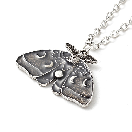 Alloy Moon Phase Moth Pendant Necklace LS-NJEW-G056-04AS-1