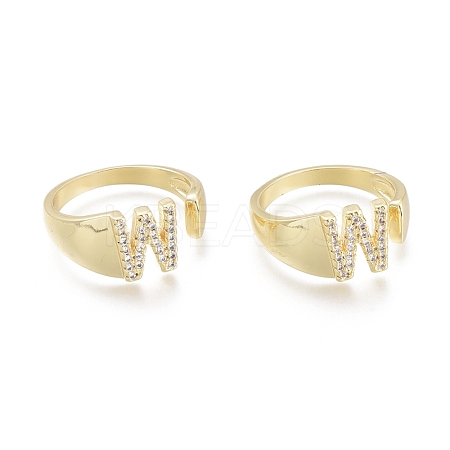 Brass Micro Pave Clear Cubic Zirconia Cuff Rings RJEW-F103-13W-G-1