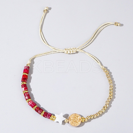 Vintage Gemstone & Brass & Natural Shell Beads Braided Bead Bracelets for Women RT0028-2-1
