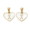 304 Stainless Steel Pave Natural White Shell Heart with Initial Slice Pendants STAS-R168-25G-X-1