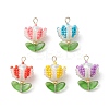 Handmade Nylon Wired Glass Beaded Pendants with Glass Pearl Round Bead and 304 Stainless Steel Flat Head Pins PALLOY-MZ00505-1
