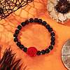 Halloween Theme Baking Paint Glass Round Beads Stretch Bracelets for Women BJEW-MZ00186-01-1