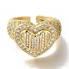 Rack Plating Heart Brass Clear Cubic Zirconia Wide Open Cuff Rings RJEW-S411-12G-02-2