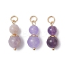 3Pcs 3 Styles Natural Dyed Malaysia Jade & Amethyst Round Beaded Pendants PALLOY-JF04701-08-1