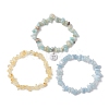 3Pcs 3 Styles Natural Citrine & Flower Amazonite & Aquamarine Aventurine Chips Stretch Bracelets Sets BJEW-JB11076-05-4