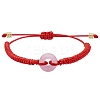 Natural Rose Quartz Donut Braided Bead Bracelet BJEW-SW00047-02-1