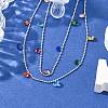 304 Stainless Steel Ball Chain Colorful Cubic Zirconia Flat Round Tassel Double Layer Necklaces for Women NJEW-A051-05P-2