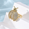 Brass Micro Pave Cubic Zirconia Adjustable Open Cuff Rings for Women RJEW-A072-01C-G-3