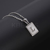Rectangle Stainless Steel Pave Natural White Shell Pendant Necklaces FS-WG3D812-12-1