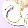 Natural Amethyst Chip Beads 304 Stainless Steel Paperclip Chain Bracelets with Alloy Bowknot Charms BJEW-JB14187-01-1
