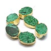 Golden Plated Dyed Oval Natural Drusy Quartz Crystal Beads Strands G-F144-06-2