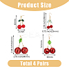4 Pairs 4 Styles Foam & Glass & Acrylic Cherry Dangle Stud Earrings with Brass Pins EJEW-FI0002-88-2