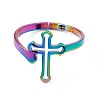 Ion Plating(IP) 201 Stainless Steel Hollow Out Cross Adjustable Ring for Women RJEW-K238-06M-1