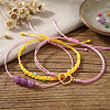 3Pcs 3 Styles Natural Amethyst & Glass Round Beads Braided Bead Bracelets & Stainless Steel Heart Link Bracelets LB7339-1-2