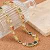 Brass Colorful Cubic Zirconia Cup Chain Oval & Rectangle Necklaces for Women NJEW-M079-05G-2