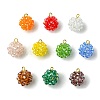 Handmade Nylon Wired Glass Beaded Pendants with Glass Pearl Round Bead PALLOY-CJ00105-1