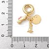 Brass Pink Enamel European Dangle Charms KK-D502-05G-3