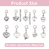 60Pcs 10 Styles Valentine's Day Heart Alloy Pendant Decorations HJEW-FH00290-2