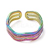 Ion Plating(IP) 304 Stainless Steel Triple Line Open Cuff Ring for Women RJEW-M149-02RC-1