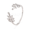 Non-Tarnish 304 Stainless Steel Leaf Open Cuff Ring for Women RJEW-C025-24P-1