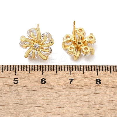 Flower Brass Micro Pave Clear Cubic Zirconia Stud Earrings EJEW-U064-03B-G-1
