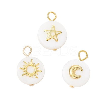 3Pcs 3 Styles Natural Freshwater Shell Flat Round Charms PALLOY-JF04018-02-1