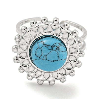 304 Stainless Steel Synthetic Turquoise Cuff Rings G-Z056-08P-02-1