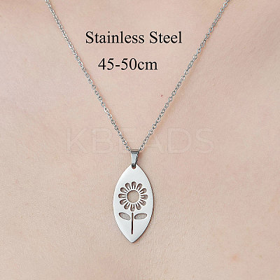 Non-Tarnish 201 Stainless Steel Hollow Sunflower Pendant Necklace NJEW-OY002-26-1