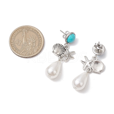 ABS Plastic Imitation Pearl & Alloy Dangle Stud Earrings EJEW-JE06300-01-1