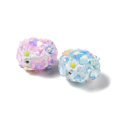 Luminous Resin Flower Polymer Clay Rhinestone Beads CLAY-A004-03-1
