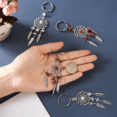 16Pcs 8 Style Natural & Synthetic Gemstone Keychain KEYC-KS0001-04-1
