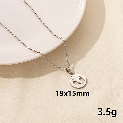 Stainless Steel Flat Round with Footprint Pendant Necklaces HK0528-5-1