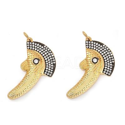 Brass Micro Pave Clear Cubic Zirconia Bird Pendants KK-U058-36G-1