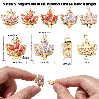 5Pcs 5 Styles Golden Plated Brass Box Clasps KK-CJ0002-22-1