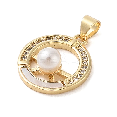 Brass & Shell & Clear Cubic Zirconia Pendants KK-I712-16G-1