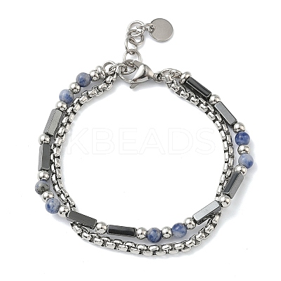 Natural Sodalite & Non-magnetic Synthetic Hematite Beaded Multi-strand BJEW-Z148-05P-01-1