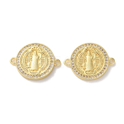 Rack Plating Brass Cubic Zirconia Saint Benedict Connector Charm KK-C084-01G-G-1
